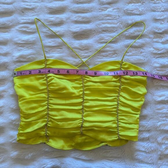 For Love and Lemons Yellow Satin Corset Ruched Crop Top with Rhinestones - Picture 8 of 13